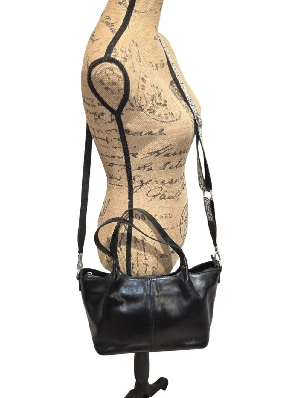 Patricia Nash Black Leather Crossbody Tote Bag Floral Detachable Strap